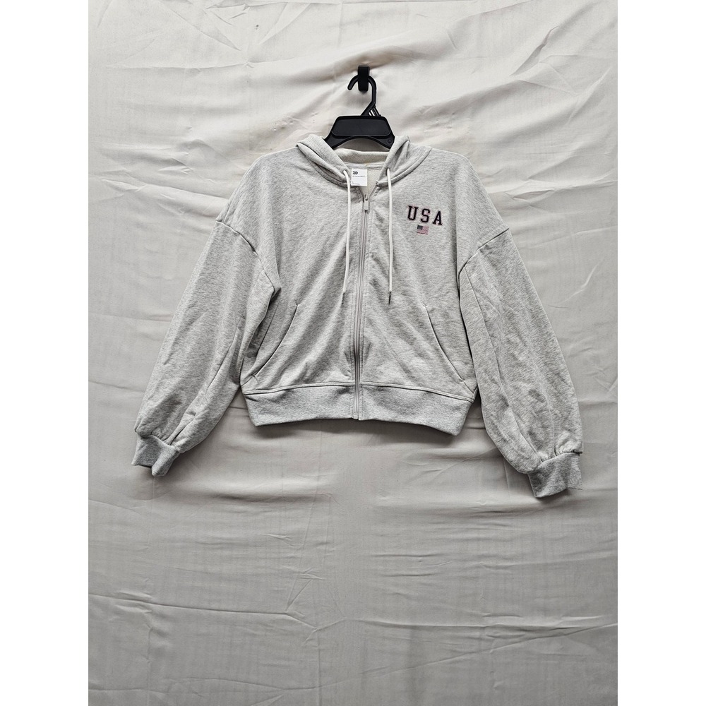 All in Motion Womens French Terry Full Zip Hoodie Gray Cotton Casual Size Small